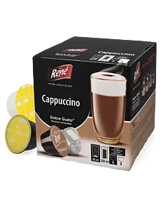 Caf&eacute; Ren&eacute; Cappuccino Packung und Kapsel f&uuml;r Dolce Gusto
